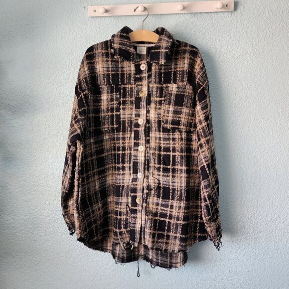 Blue buttercup oversized distress allover blue thunder sky shacket shirt - Picture 1 of 14